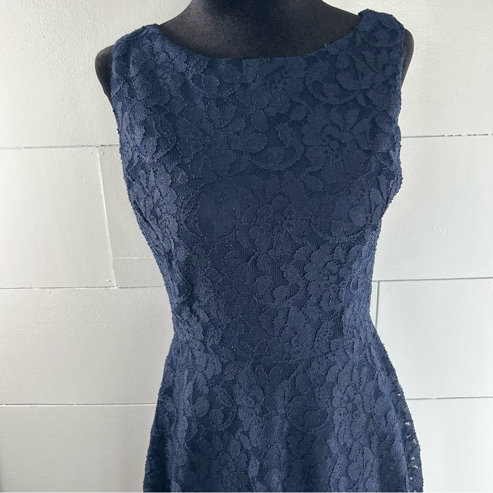NWT Speechless Navy Bl Sleeveless fit&flare floral lace dress (skater) Back zip - Picture 2 of 13